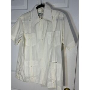 Vintage Guayabera Shirt Mens Short Sleeve Button Up‎ Textured Casual